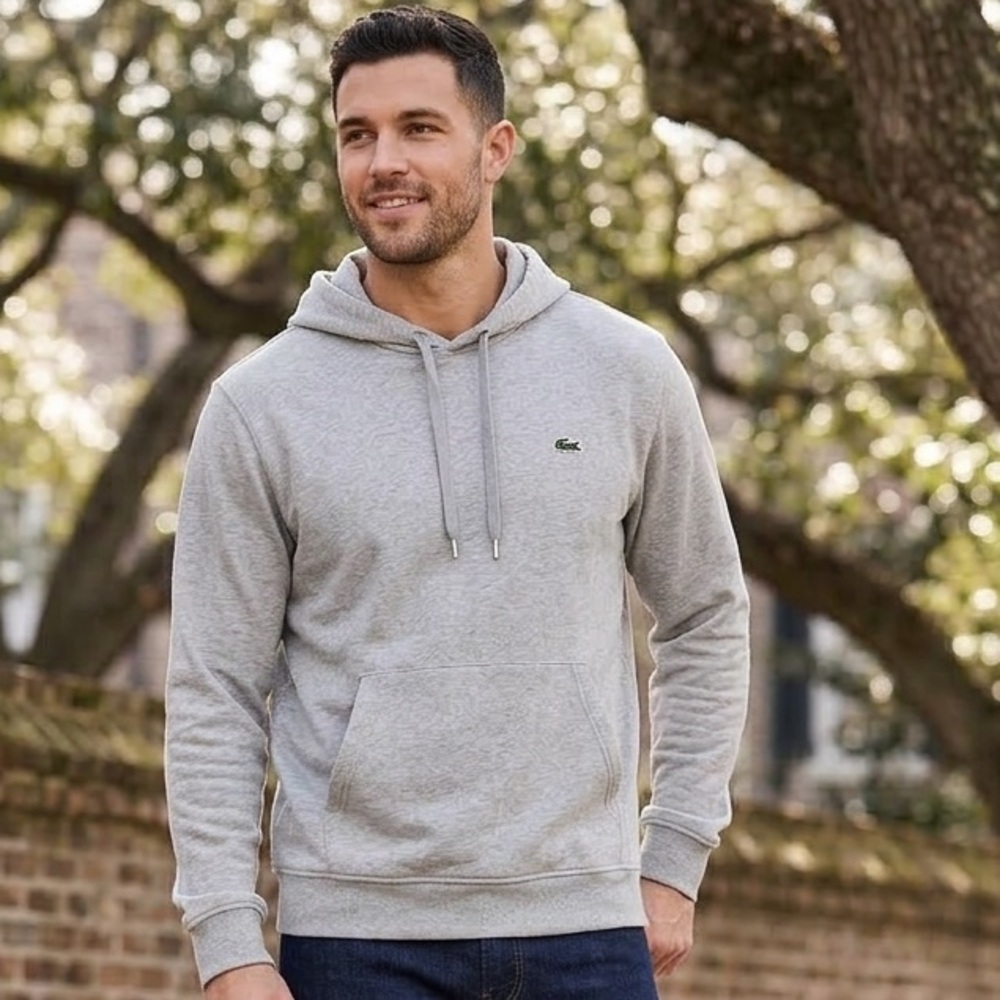 Lacoste gray men’s Pullover Hoodie with Crocodile Logo-3xl/8